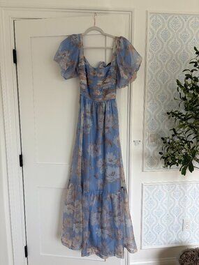 Abercrombie & Fitch Blue Floral Dress with Cream Flowers Maxi